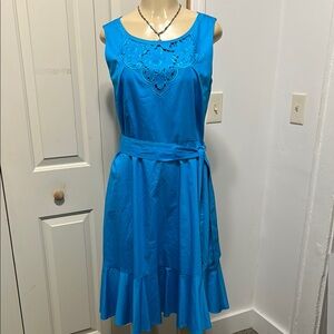 Talbots Blue Pleated Midi Sundress Scoop Neck